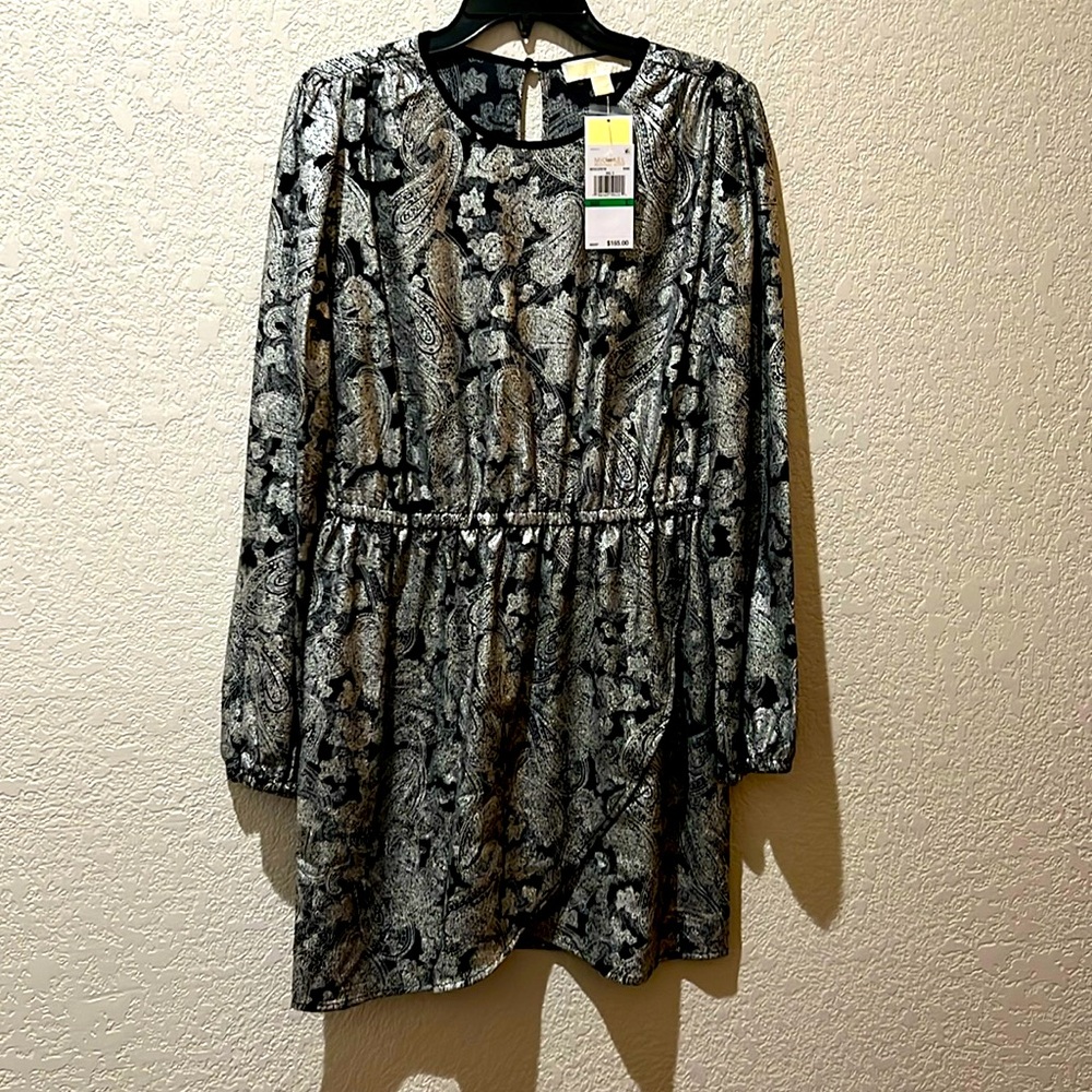 Michael Kors Silver Foil Mini Dress NWT - Size Large